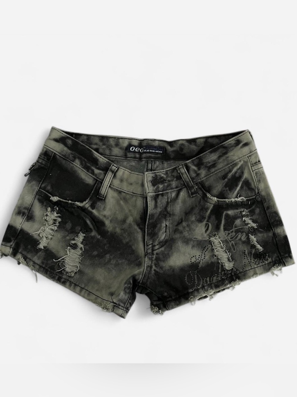 Distressed Olive Green Denim Shorts